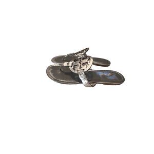 Tory‎ Burch Silver Miller Logo Thong Sandals Size 9